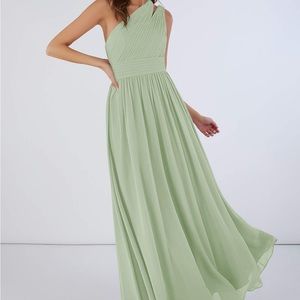 AZAZIE MOLLY A-Line One Shoulder Chiffon Floor-Length Dress in Dusty Sage